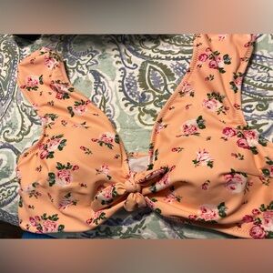 New L women’s pullover bikini top removable pads floral peach boho festival